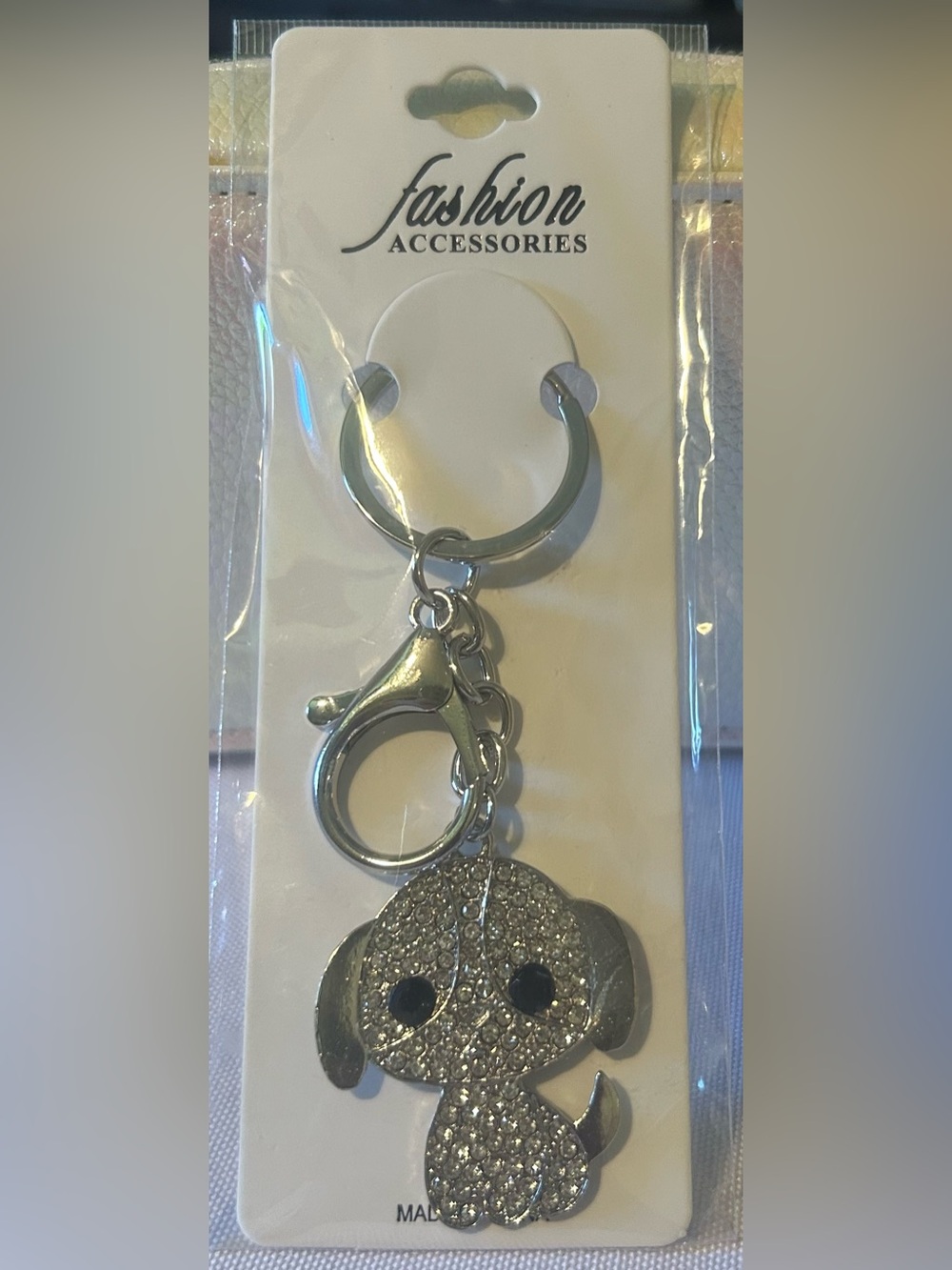 Rhinestone Puppy Bag Charm/Keychain - Silver Sparkle